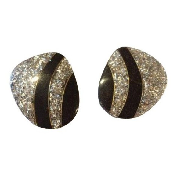 Silver Black Golden Clip on Earrings Vintage Plastic Jewelry - Picture 4 of 4